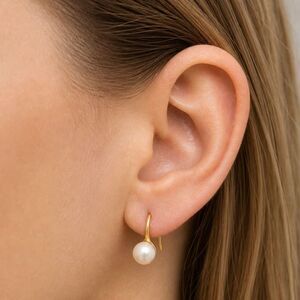 Freshwater Pearl Fishhook Earrings - Gold Tone over Sterling Silver Hooks